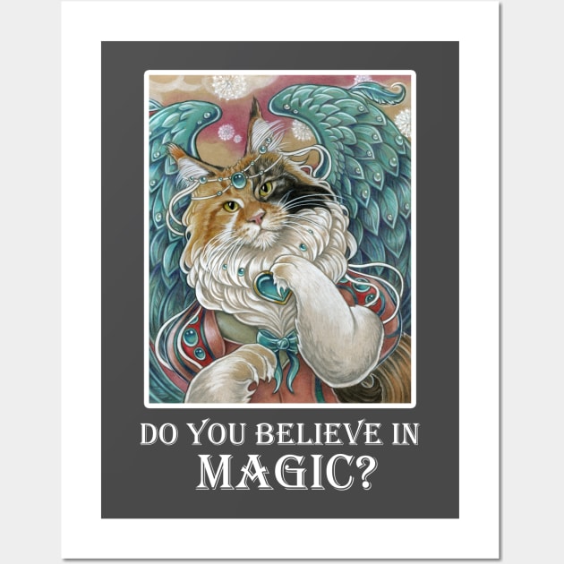 Angel Cat Princess - Do You Believe In Magic - White Outlined Version Wall Art by Nat Ewert Art